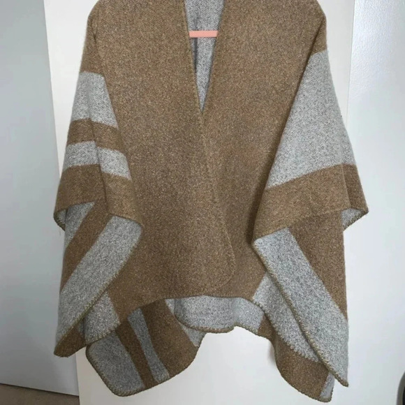 Women's Blanket Shawl Wrap Poncho Open Front Cape Brown Grey Fall Neutral - Picture 7 of 16